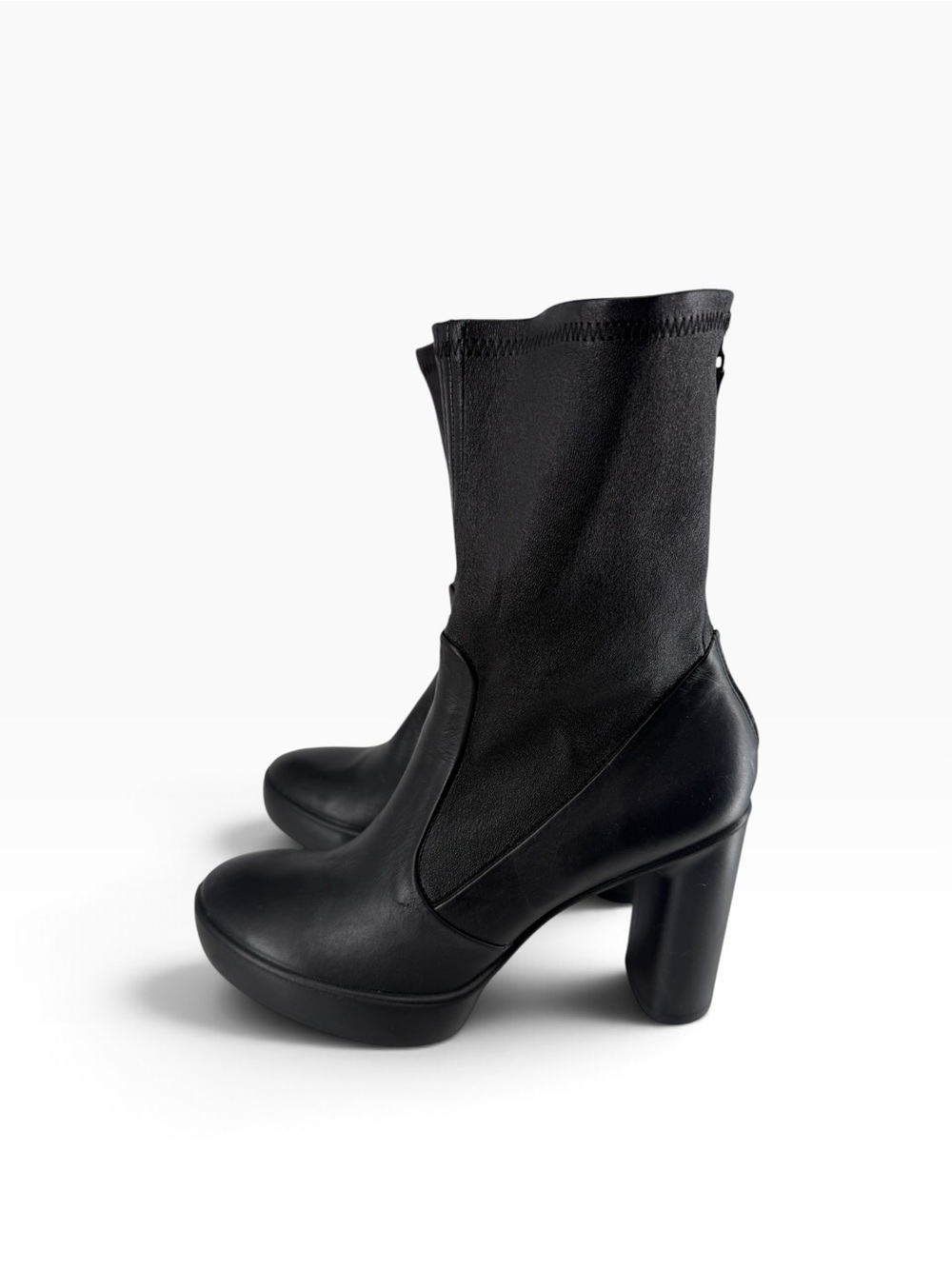 ECCO Sculptured Motion Black Leather Stretch Platform Boots Size 8–8.5 EU 39